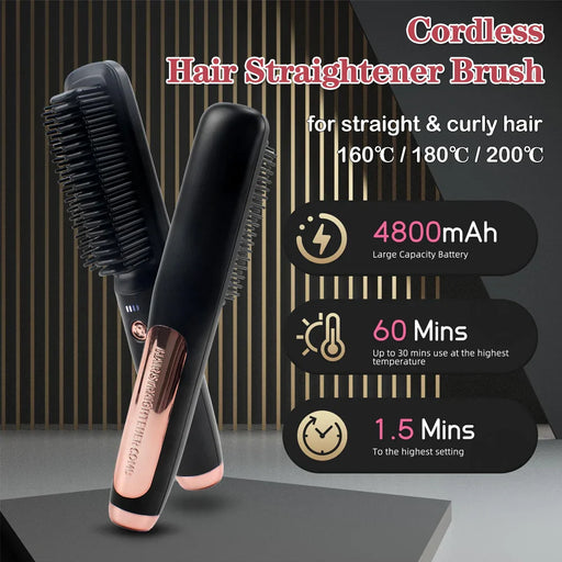 Electric Hair Brushes Multifunctional Cordless Hair Straightener Brush Fast Heating Comb Anti-scalding Ceramic Hair Curler