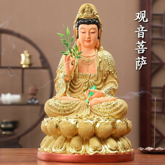 30CM/11.8"(H) Home worship of Guanyin Buddha Temple Handmade resin Guanyin Bodhisattva household ornaments Nanhai Guanyin God