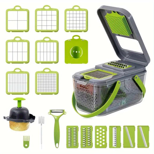 A Set Of 22-Piece Vegetable Cutter, Multifunctional Fruit Vegetable Cutter, Manual Food Grater, Container Vegetable Cutter