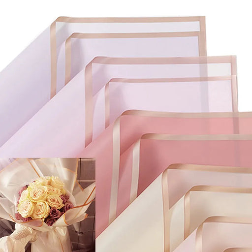 5pcs/Pack Flower Wrapping Paper Golden Border Rose Korean Style Half Transparent Gift Packing Florist Bouquet Wrapping Material