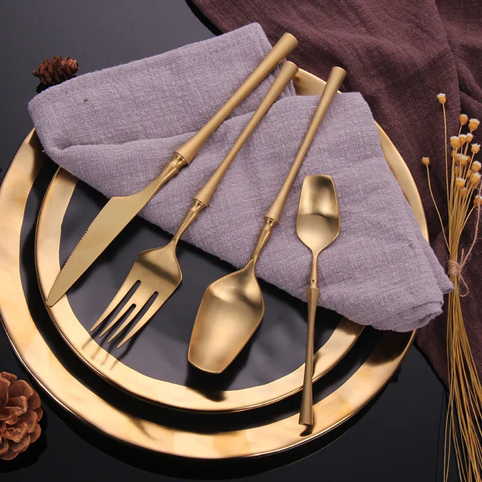 24 Pcs Mirror Matte Stainless Steel Black Gold Silver Cutlery Dinnerware Tableware Knife Spoon Fork Flatware Set Dishwasher Safe