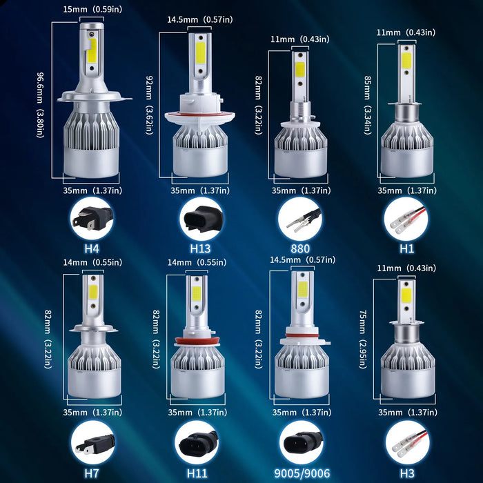 2x H7 LED H11 H4 Hi/Lo H1 H3 H8 HB1 HB3 HB4 HB5 HIR2 H13 H27 9005 9006 Car Headlight Bulbs 3000K 6000K 8000K COB C6 car lights