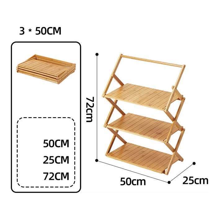 GIANXI Camping Bamboo Shelf Rack Foldable Outdoor 3 Plies 4 Plies Folding Storage Rack portable table Flower Rack Shoe Rack