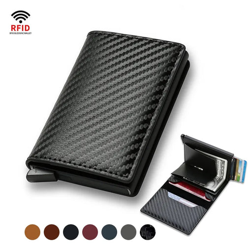 Carbon Fiber Credit Card Holder Wallets Men Brand Rfid Black Magic Trifold Leather Slim Mini Wallet Small Money Bag Male Purses