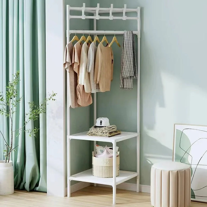 Floor Corner Rack Clothes Rack Jackets Coat Rack Children Room Shelves Shoes Storage Shelves with Hanger Home Furniture Supplies