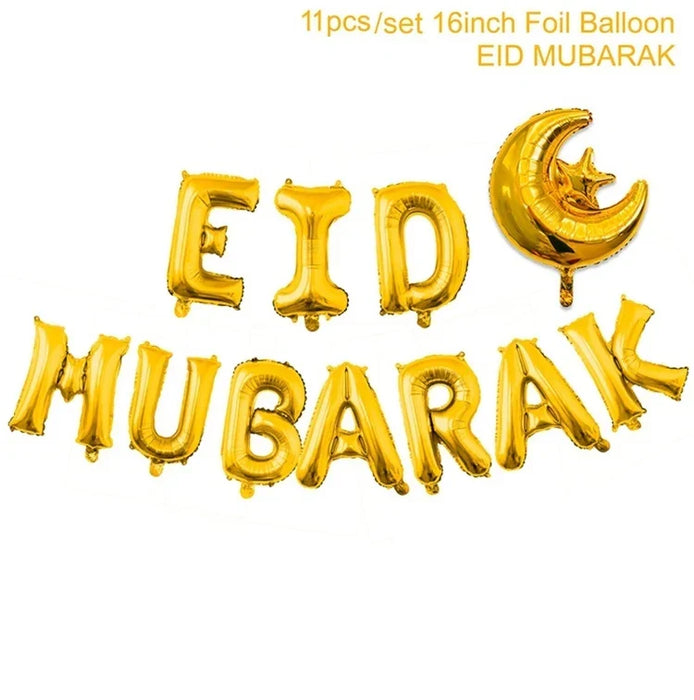 Eid Mubarak Plates Banner Balloon Tableware Ramadan Decoration 2024 Ramadan Kareem Islamic Muslim Party Decor Eid Al Adha Gifts