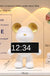 Creative Resin Miniature Bear Clock Figurines Table Ornament Bear Animal Model LED Alarm Battery/Plug-in Use for Home Decor