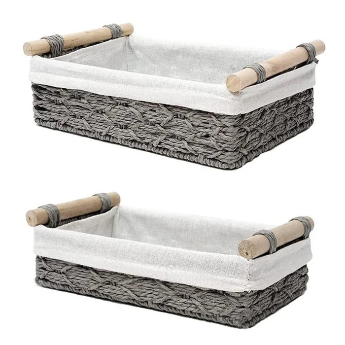 2Pieces Macrame Storage Basket Boho Home Decor Organizer Tray with Handle for Kitchen Bathroom Countertop Toilet Paper Basket