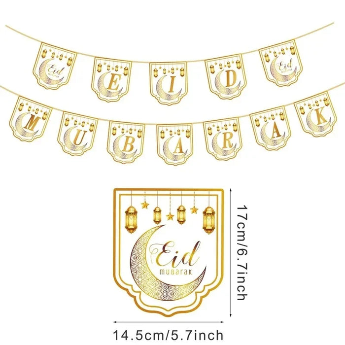 Eid Mubarak Plates Banner Balloon Tableware Ramadan Decoration 2024 Ramadan Kareem Islamic Muslim Party Decor Eid Al Adha Gifts