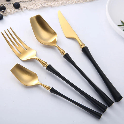 24 Pcs Mirror Matte Stainless Steel Black Gold Silver Cutlery Dinnerware Tableware Knife Spoon Fork Flatware Set Dishwasher Safe