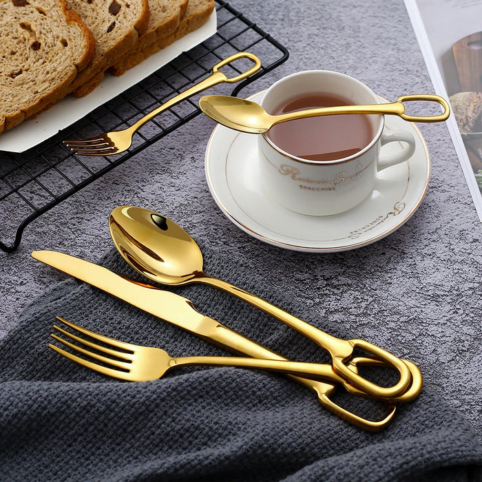 30Pcs Luxury Tableware Set 304 Stainless Steel Knife Fork Spoon Cutlery Set Elegant Dinnerware Set Creativity Hangable Design