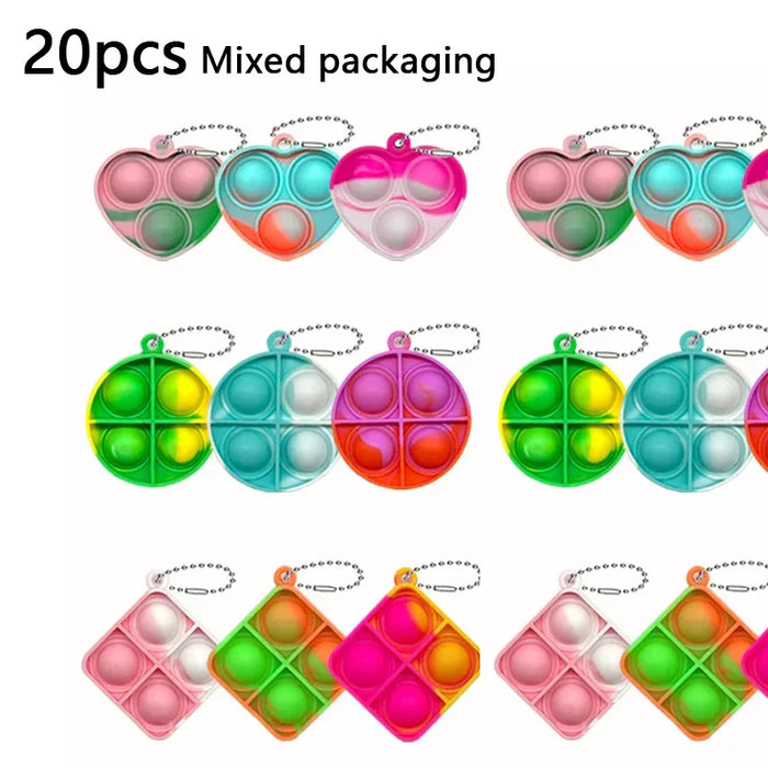 20Pcs Mini Pop Keychain Toddler Sensory Fidget Toys Bulk for Classroom Prizes Kids Birthday Party Favors Goodie Bag Stuffers