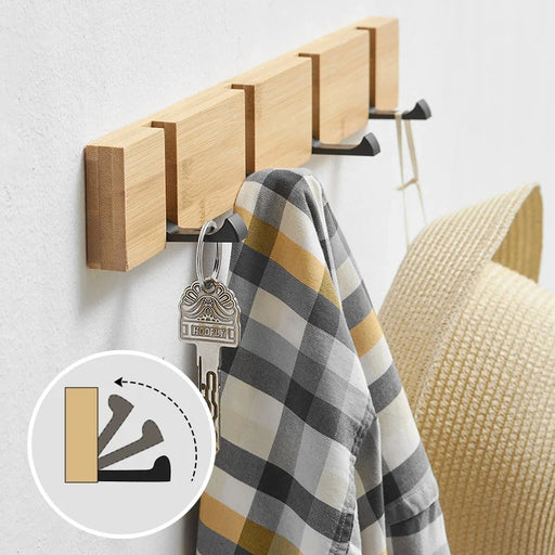 Foldable Bamboo Wall-mounted Clothes Hooks Door Hangers Household Coat Towel Hook Shelf Bathroom Hanging Rack