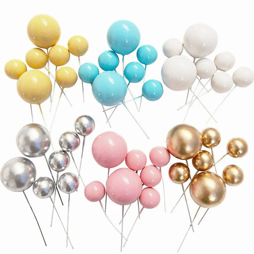 20Pcs Cake Topper Gold Silver Ball Happy Birthday Cake Topper DIY Cupcake Flag Wedding Christmas Ball Decor Birthday Decoration