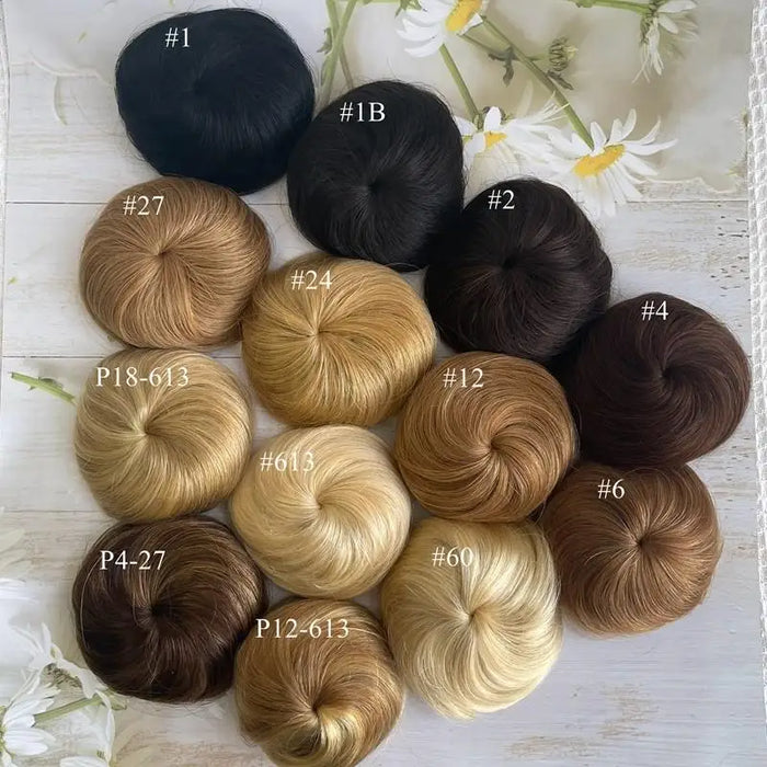 MRS HAIR Human Hair Buns Claw On Drawstring Ponytail Flexible Hair Pieces Updo Donut Chignon Clip On Buns For Wedding and Show