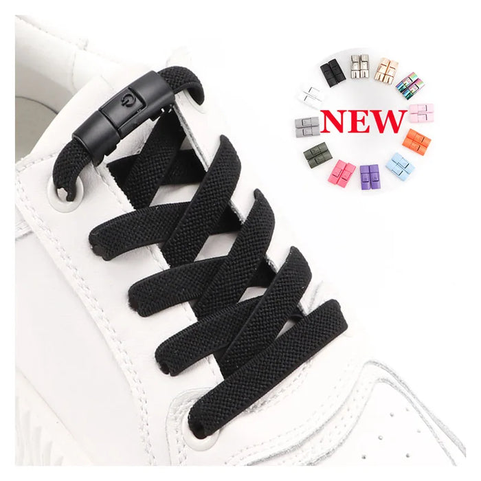 2023 No Tie Shoe laces Press Lock Shoelaces without ties Elastic Laces Sneaker Kids Adult 8MM Widened Flat Shoelace for Shoes