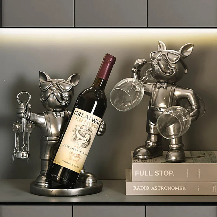 ERMAKOVA French Bulldog Wine Rack Decoration Wine Holder Dog Butler Bottle Seat Design Statue Table Resin Decoration Sculpture