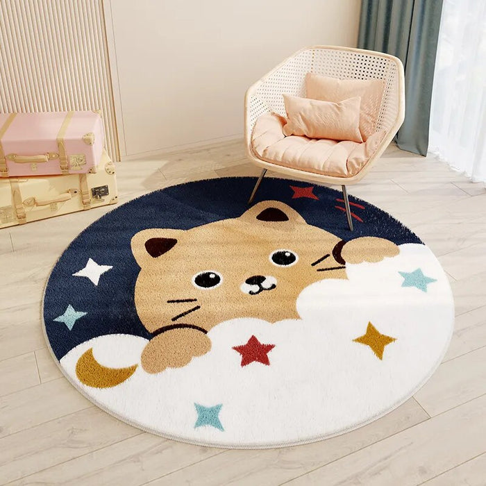 Nordic Carton Round Rug Carpets for Home Living Room Bedroom Kids Room Blanket Plush Floor Mat Decoration Salon Pile Area Rug