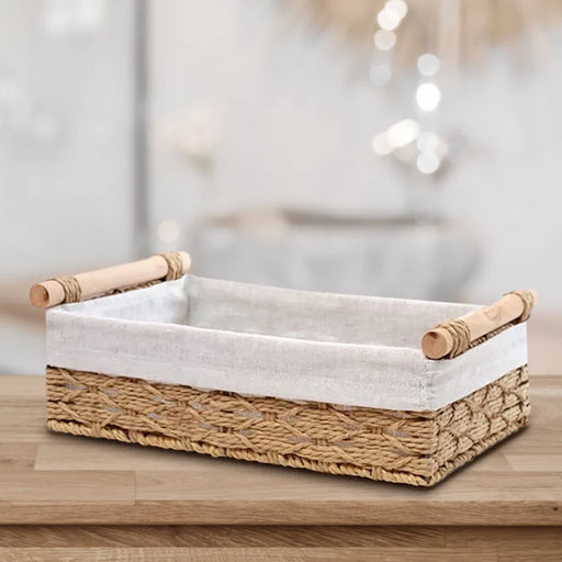 2Pieces Macrame Storage Basket Boho Home Decor Organizer Tray with Handle for Kitchen Bathroom Countertop Toilet Paper Basket