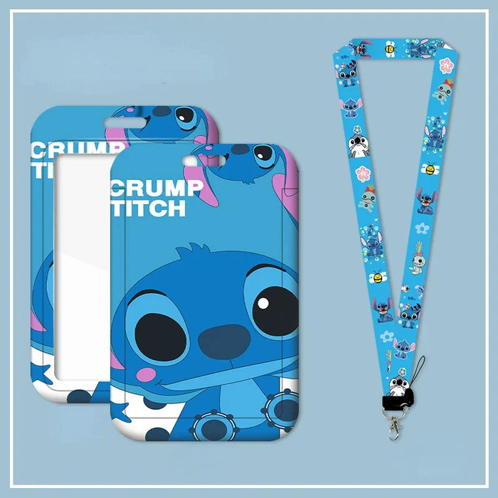 Disney Anime Credential Badge Holder Kawaii Stitch Card Holders Student Campus Lanyard Cards Holder Neck Straps for Kids Gift