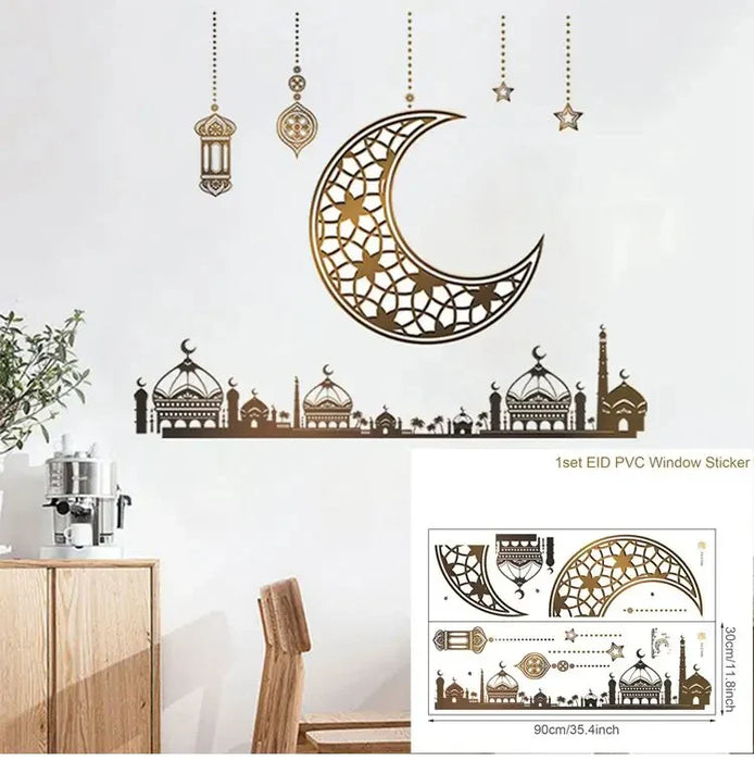 Eid Window Stickers Ramadan Decoration Eid Mubarak Decor for Home 2024 Ramadan Kareem Islam Muslim Party Supplies Eid Al-fitr