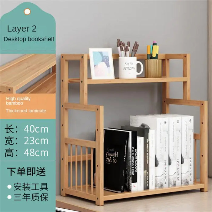 3-tier Wooden Bookshelf Office Student Stationery Organizer Magazine Holder Home Sundries Storage Shelves Kitchen Seasoning Rack