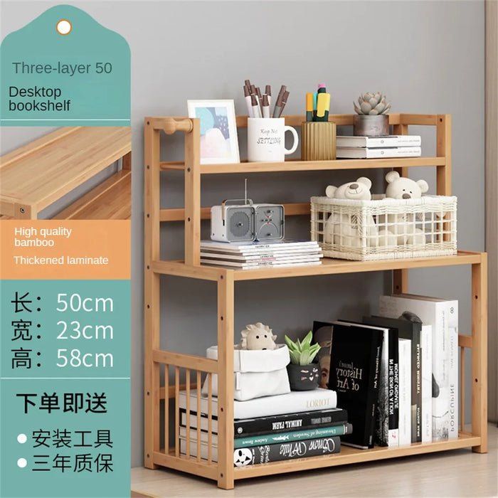 3-tier Wooden Bookshelf Office Student Stationery Organizer Magazine Holder Home Sundries Storage Shelves Kitchen Seasoning Rack