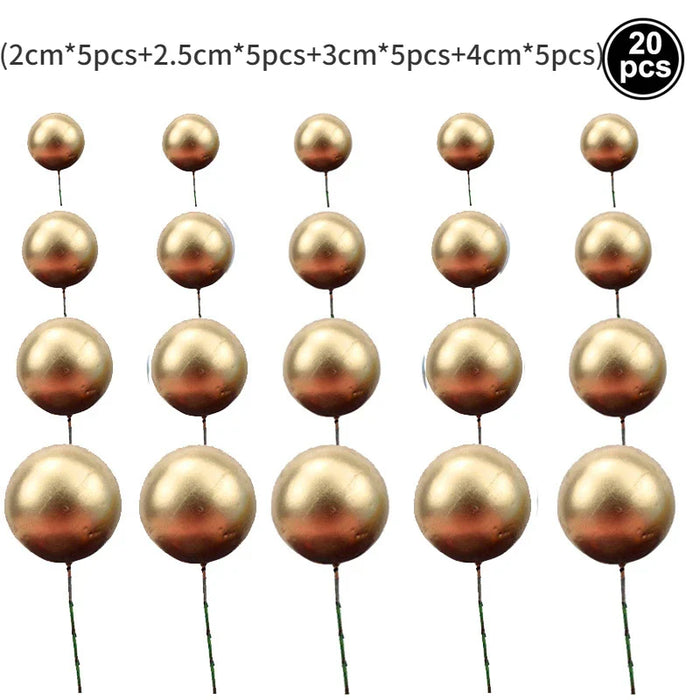 20Pcs Cake Topper Gold Silver Ball Happy Birthday Cake Topper DIY Cupcake Flag Wedding Christmas Ball Decor Birthday Decoration