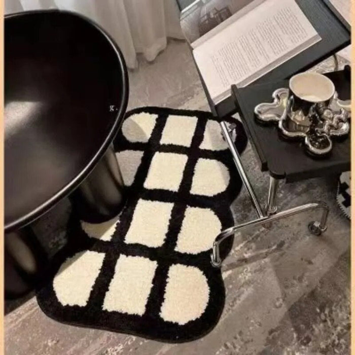 Retro Chessboard Plaid Bath Mats Fluffy Grids, Checkerboard Mat for Bathroom