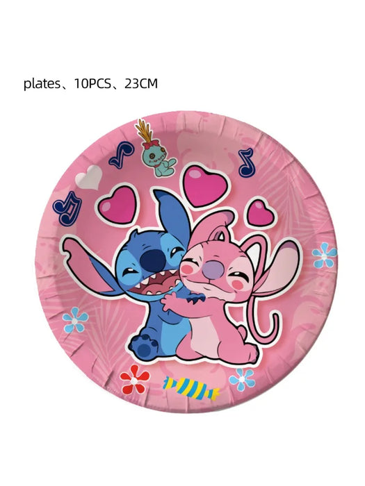 Disney Pink Interstellar Stitch Angel Birthday Party Decoration Flag Pulling Balloon Cake Flag Insertion Spiral Set Supplies