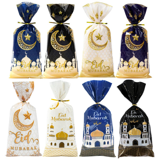 25/50/100pcs Eid Mubarak Gift Packing Bags Plastic Cookie Candy Bags Kareem Ramadan Decor 2024 Islamic Muslim Party Supplies