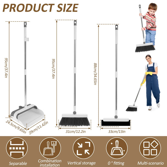 3Pcs Floor Sweeping Set with Long Handle Portable Broom and Dustpan Squeegee Set for Home Kitchen Office Floor