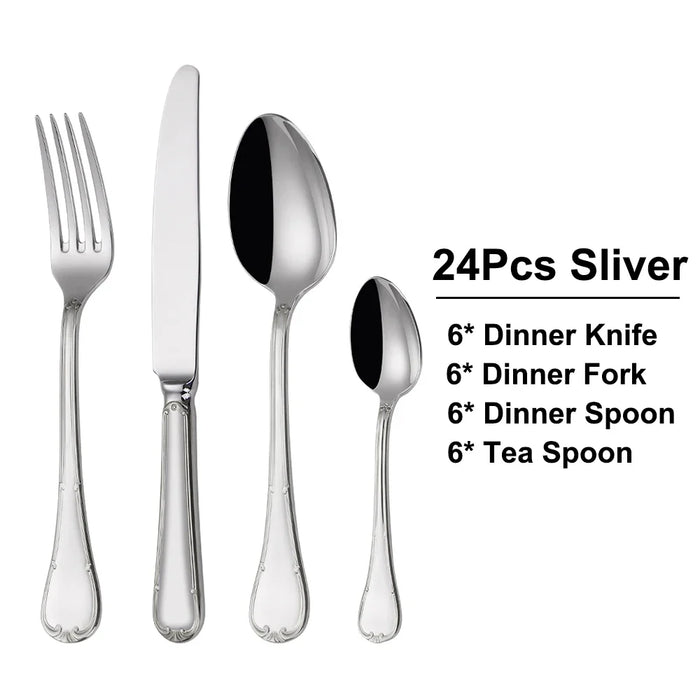 24/30 Pieces Gold Cutlery Set Complete Stainless Steel Tableaware Mirror Dinner Set Sliveware Knife Fork Spoon Kitchen Untensils