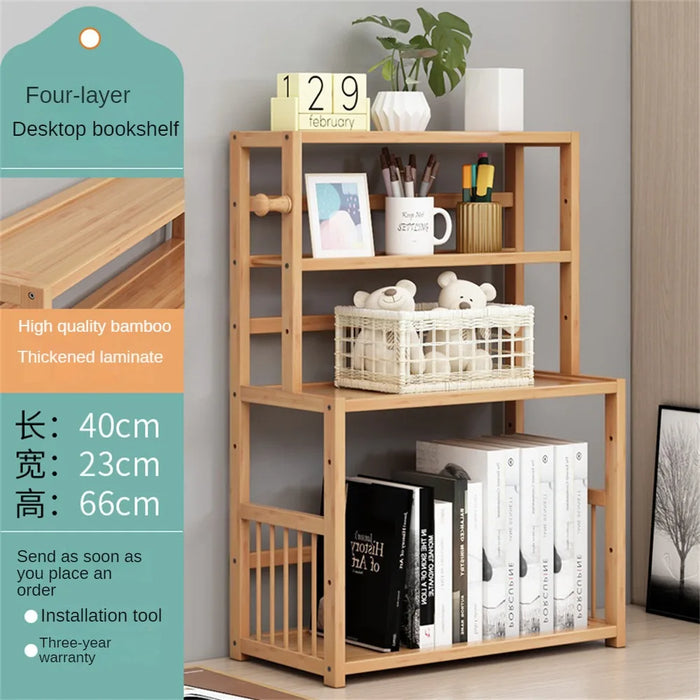 3-tier Wooden Bookshelf Office Student Stationery Organizer Magazine Holder Home Sundries Storage Shelves Kitchen Seasoning Rack