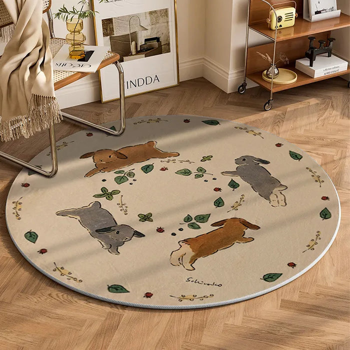 Cute Rabbit Carpet Soft Bedroom Rugs Round Bedside Area Rug Baby Playmats Floor Mat Kids Room Soft Floor Mat for Bedroom Dear