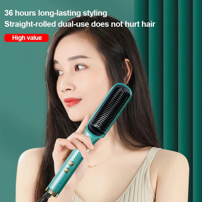 220V Hair Straightener Hot Comb Anti-Scalding Ceramic Hair Curler Brush Negative Ion Hair Electric Straightening Comb 2 In 1