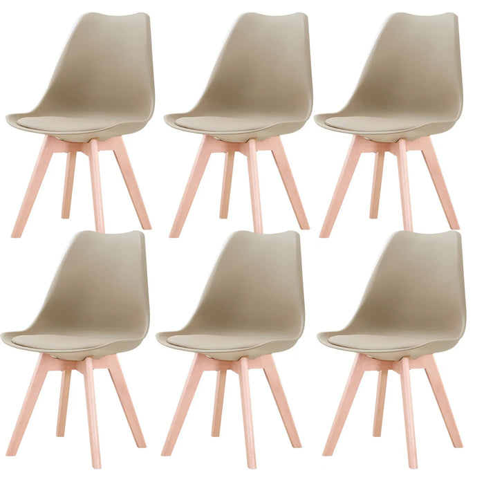 A Set of 6 Nordic Medieval Dining Chairs PU Padded Seat Beech Wood Legs Desk Chairs for Dining Room Bedroom Balcony Restaurant