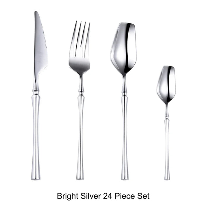 24 Pcs Mirror Matte Stainless Steel Black Gold Silver Cutlery Dinnerware Tableware Knife Spoon Fork Flatware Set Dishwasher Safe