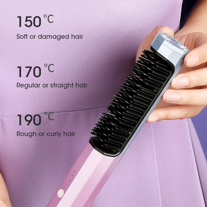 Electric Hair Brushes Cordless Hot Comb Curler Brush Hair Negative Ion Anti-Scald 3 Speed Temperature Straightening Hair Brush