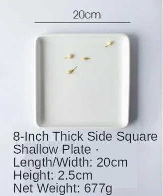 Ceramic Plate White Square Round Western Food Plate Dinner Plate Tableware Multifunctional Storage Tray Home Kitchen Supplies