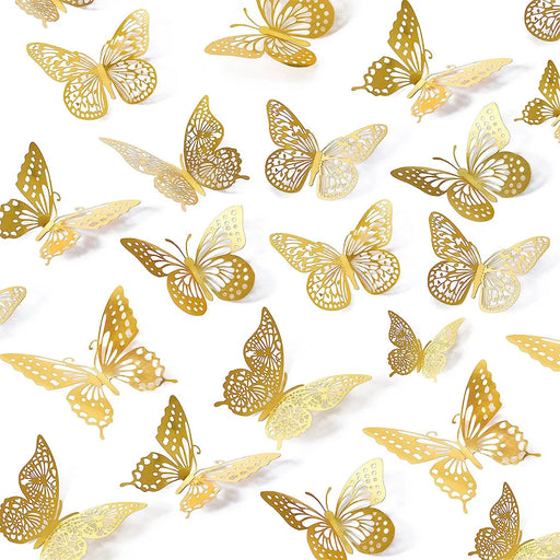 48pcs 3D Butterfly Wall Decor 4 Styles 3 Sizes, Gold Butterfly Decorations for Butterfly Birthday Party Cake Room Decorations