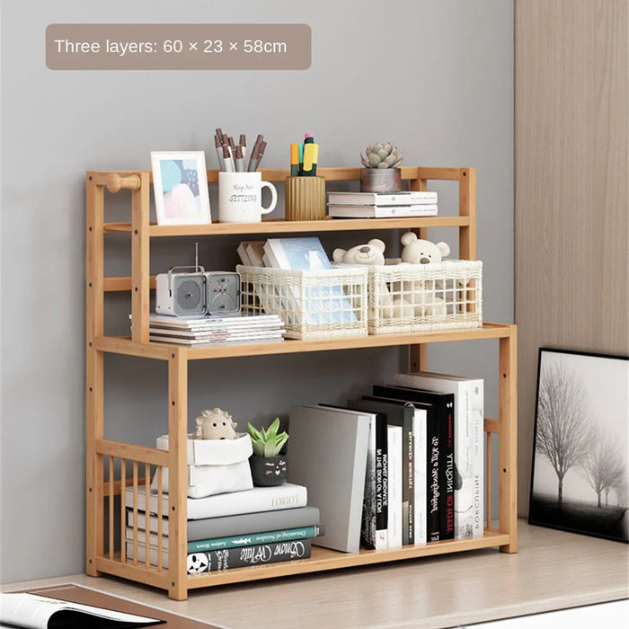 3-tier Wooden Bookshelf Office Student Stationery Organizer Magazine Holder Home Sundries Storage Shelves Kitchen Seasoning Rack