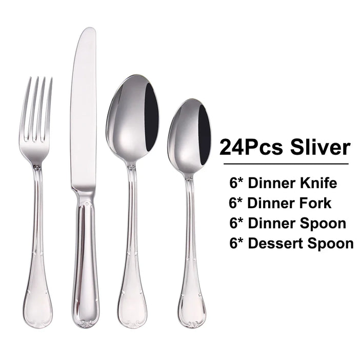 24/30 Pieces Gold Cutlery Set Complete Stainless Steel Tableaware Mirror Dinner Set Sliveware Knife Fork Spoon Kitchen Untensils