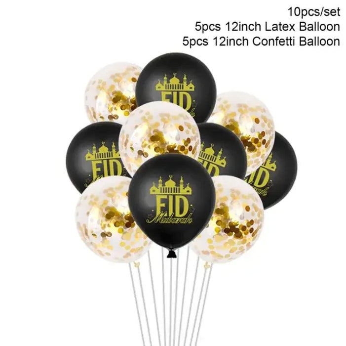 Eid Mubarak Plates Banner Balloon Tableware Ramadan Decoration 2024 Ramadan Kareem Islamic Muslim Party Decor Eid Al Adha Gifts