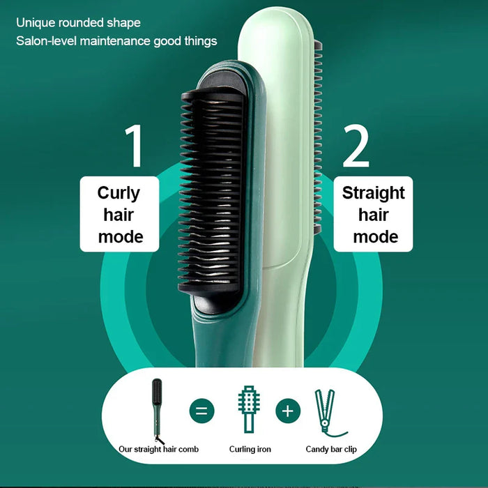 220V Hair Straightener Hot Comb Anti-Scalding Ceramic Hair Curler Brush Negative Ion Hair Electric Straightening Comb 2 In 1