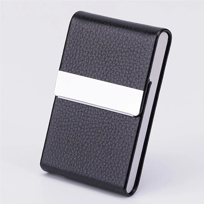 Business Card Holder Case - Slim PU Leather Metal Pocket Card Holder with Magnetic Shut, Name Card Holder