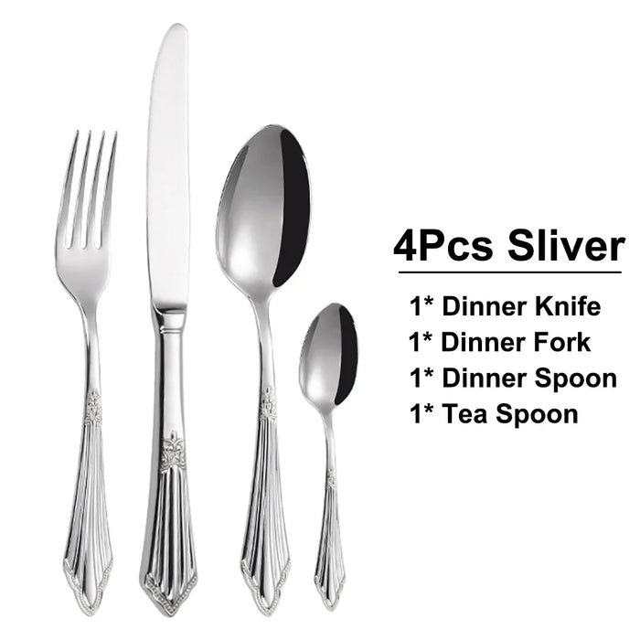 8/12/16/20/24Pcs Gold Plated Cutlery Stainless Steel Tableware Luxury Dinner Set Sliver Knife Fork Spoon Mirror Kitchen Utensils