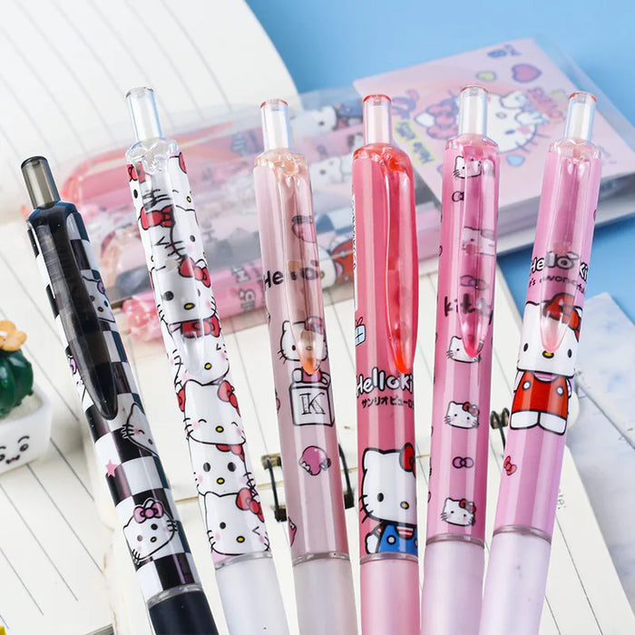 6Pcs Sanrio Gel Pen Hello Kitty Cartoon Kuromi ST Quick Drying Black 0.5mm Press The Ballpoint Pen Learning Stationery Gifts