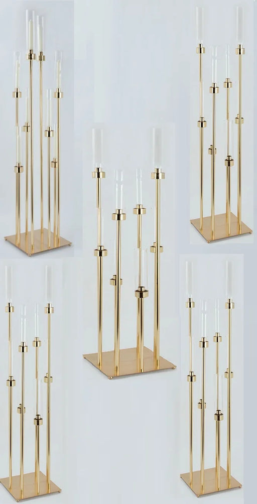 5pcs 10pcs 8heads Gold Acrylic Candle Holder Pillar Candles Metal Stand for Wedding Stage Decoration Walkway