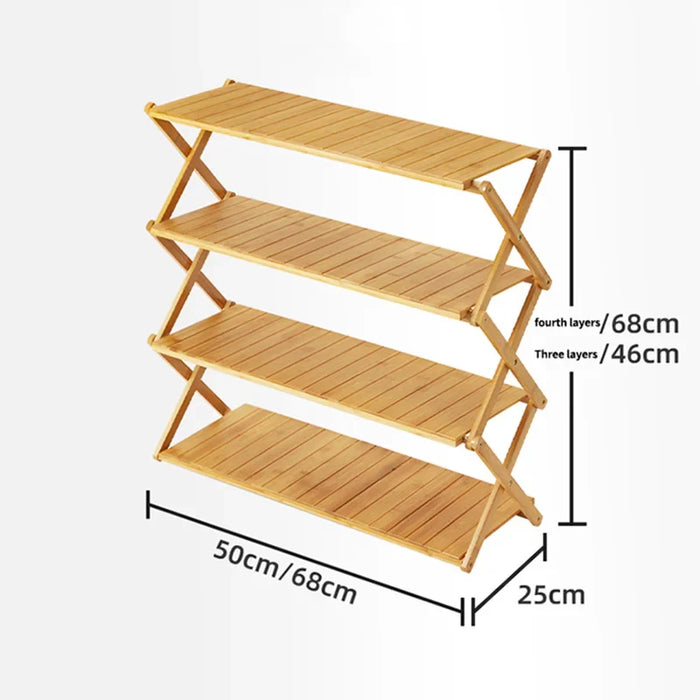 GIANXI Camping Bamboo Shelf Rack Foldable Outdoor 3 Plies 4 Plies Folding Storage Rack portable table Flower Rack Shoe Rack